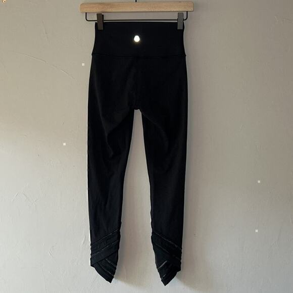 Lululemon Wunder Under Crop Black High Rise Leggings Mesh Size 2 - Picture 2 of 11
